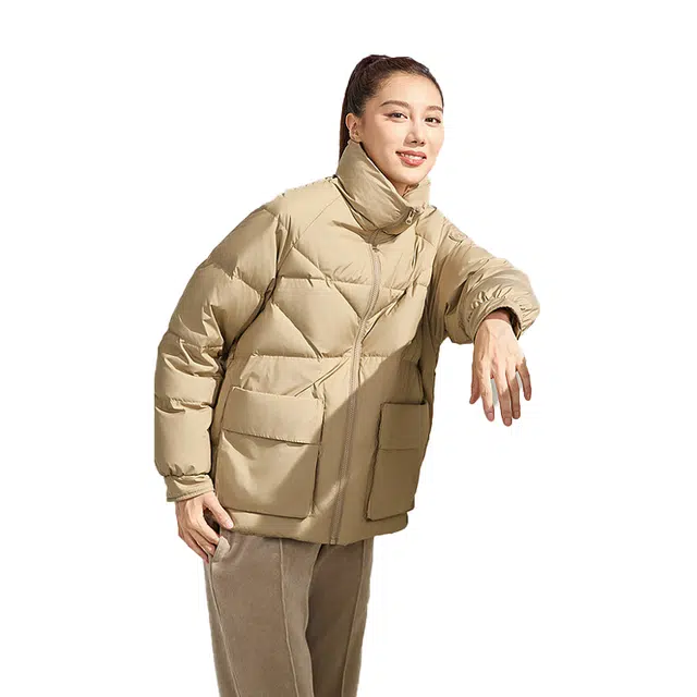 乔丹 纯色休闲连帽拉链长袖羽绒服 女款 麦棕色
