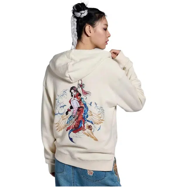 鬼洗 连帽拉链朱鹭绣印花卫衣 女款