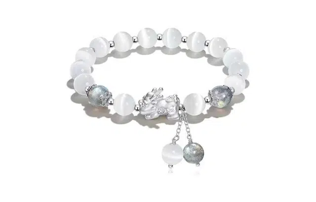 尚银福 招财貔貅 萌趣可爱国潮复古新中式平安转运创意设计吞金兽转运珠 玻璃 手串 女款