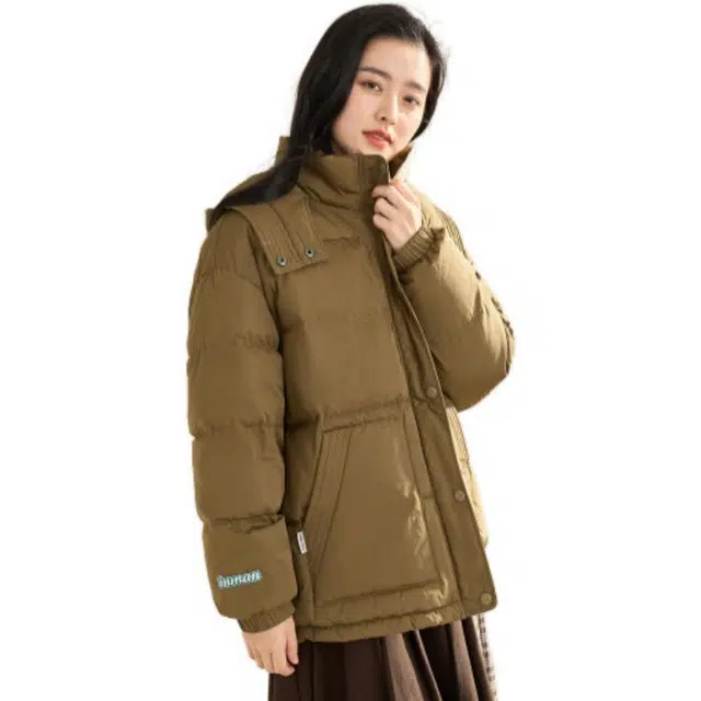 茵曼 字母长袖宽松连帽长袖羽绒服 女款