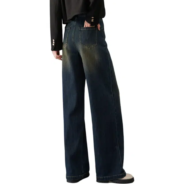 娅丽达 时尚休闲百搭宽松舒适简约阔腿牛仔裤 女款 复古蓝