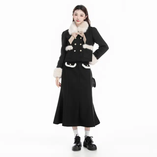 THREE Wool Coat and Skirt Set
