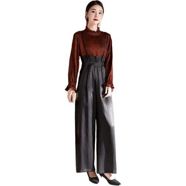 水墨佳人 纯色通勤宽松阔腿休闲裤 女款 黑色