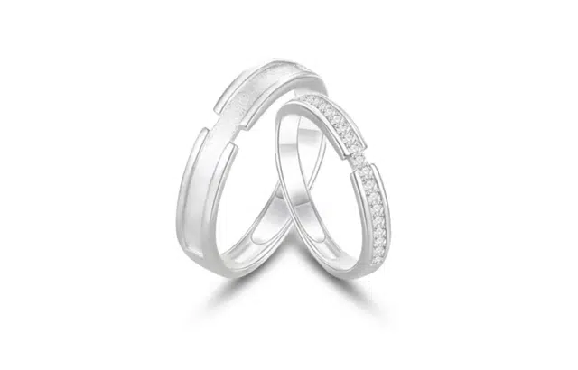 尚银福 蒹葭与白露 轻奢甜蜜镶锆小众设计高级感异地恋日常约会百搭开口食指戒一对 合金 戒指 男女同款情侣款