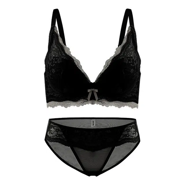 丝之莎 聚拢小胸显大防外扩收副乳防下垂调整型无钢圈蕾丝文胸抗菌三角裤内衣裤套装 女款