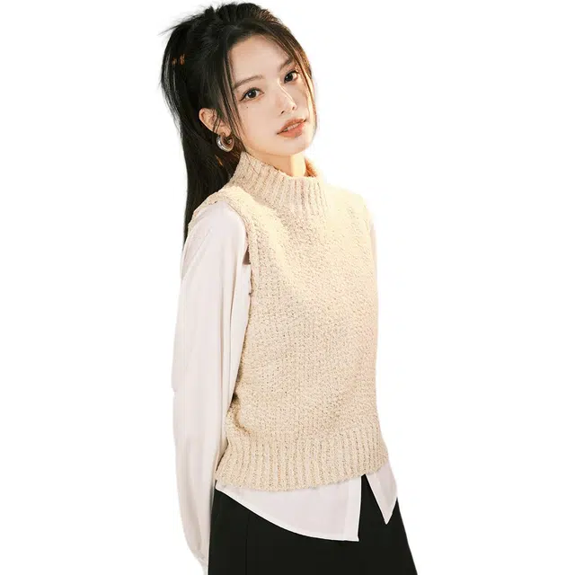 美洋 纯色立领短款马甲 女款 杏色