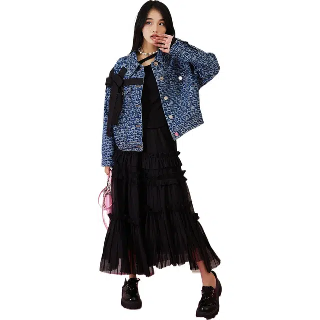 太平鸟 提花纹样牛仔外套 女款 蓝色
