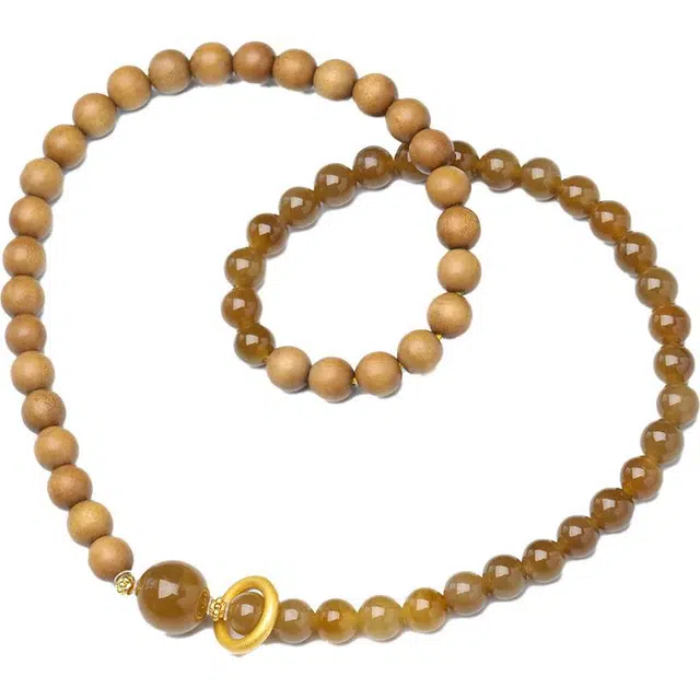 三檀小舍 国风国潮 秋天的梧桐 且末糖料搭配深山老料檀香 双圈跑环 檀木 手串 男女同款情侣款