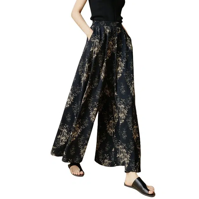 晚白 花卉印花百搭宽松新中式休闲裤 女款 花色