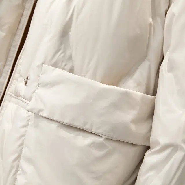 她池 韩版单排扣对称口袋保暖外套立领棉服 女款 米色