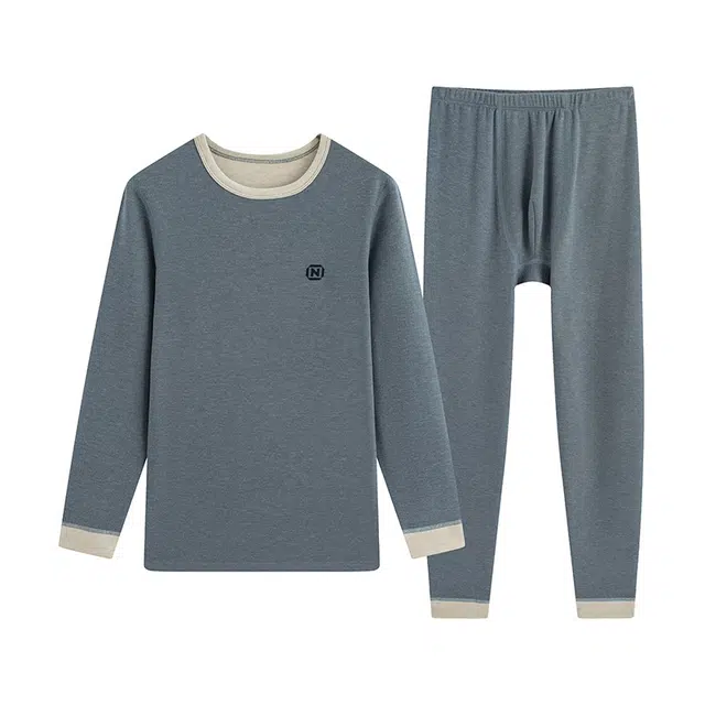 贴身领域 青年青少年德绒秋衣秋裤羊绒蚕丝打底线衣线裤内衣保暖套装 男款