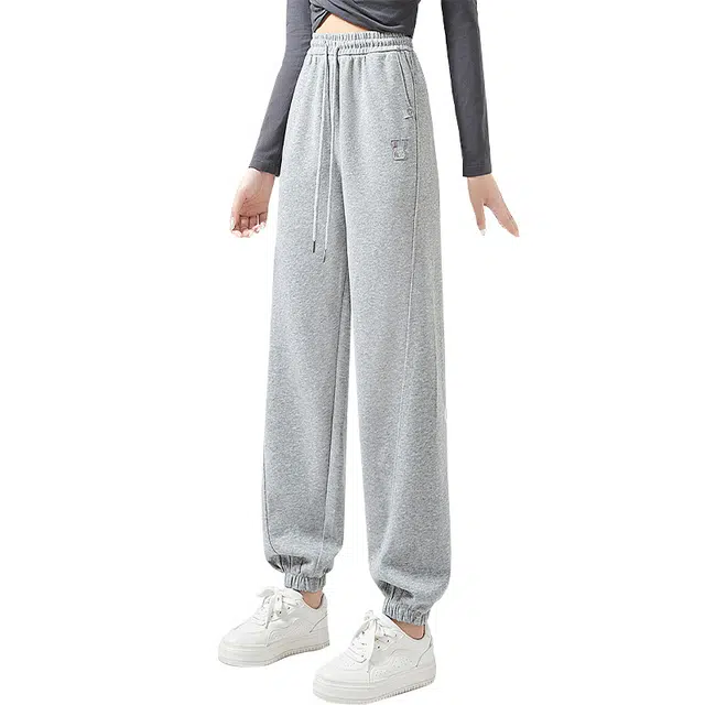 她池 宽松舒适简约休闲裤 女款 浅灰色
