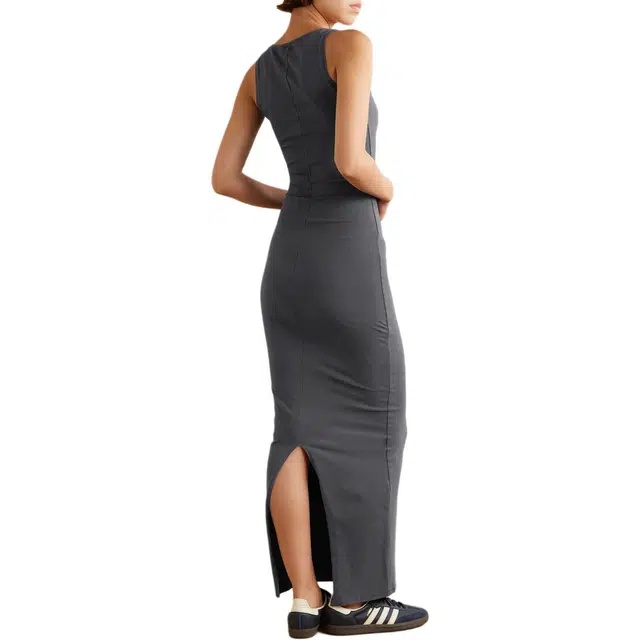 SKIMS Large round neck long dress Smoke gray