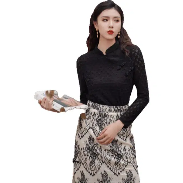 四美子 蕾丝立领长袖衬衫 女款 月夜集