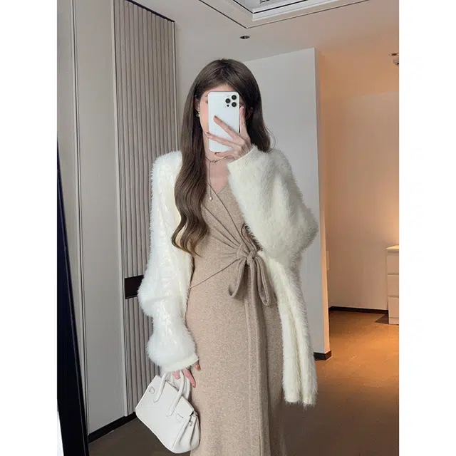 松本丧丧 慵懒风针织开衫毛茸茸毛衣外套 女款