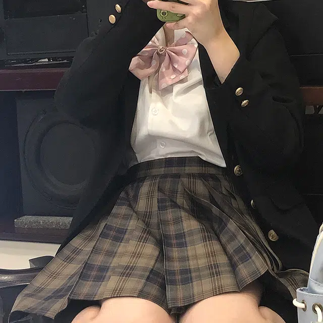 东鲸岁时记 格纹褶皱高腰短款高腰半身裙 女款