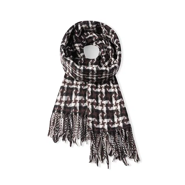 浪莎 秋冬季氛围感千鸟格仿羊绒  高级感百搭加厚学生围脖披肩 绒线围巾 男女同款情侣款