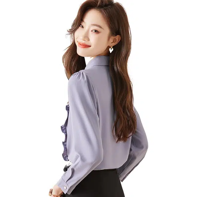 唐娜姿兰 纯色尖领修身长袖衬衫 女款