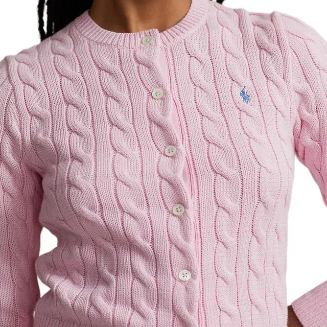 Polo Ralph Lauren Cable-Knit Cotton Crewneck Cardigan Logo