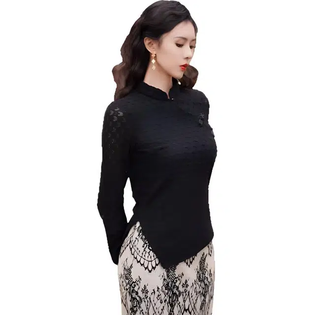 四美子 蕾丝立领长袖衬衫 女款 月夜集