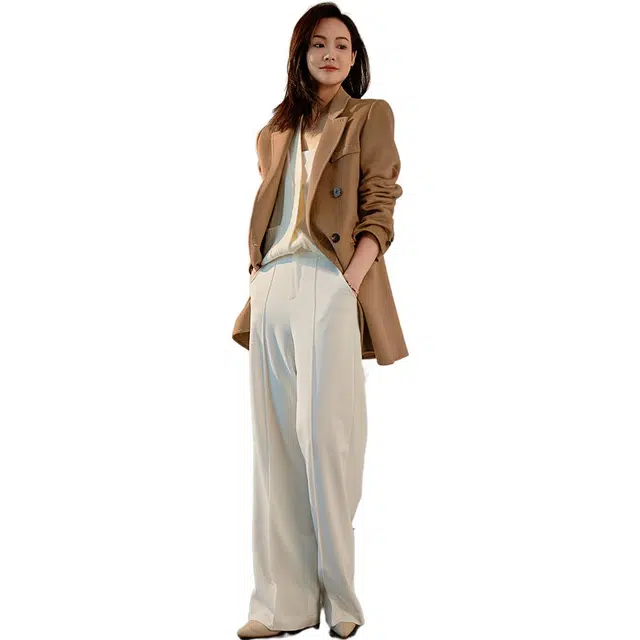 美洋 纯色双排扣宽松西装外套 女款