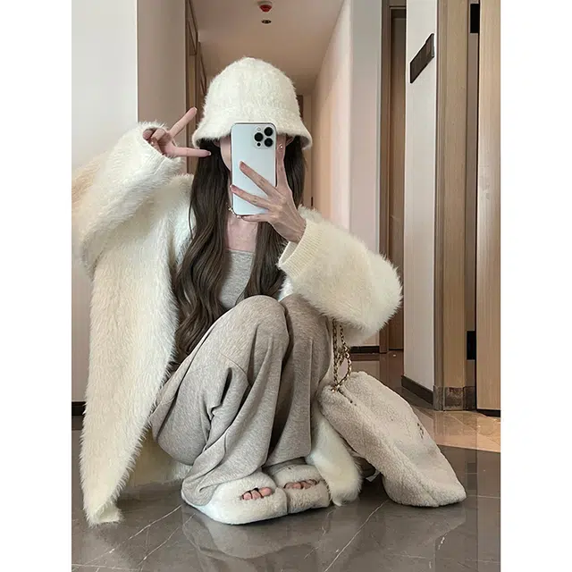 松本丧丧 慵懒风针织开衫毛茸茸毛衣外套 女款