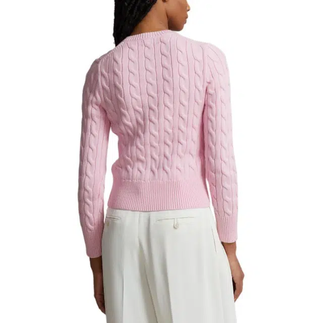 Polo Ralph Lauren Cable-Knit Cotton Crewneck Cardigan Logo