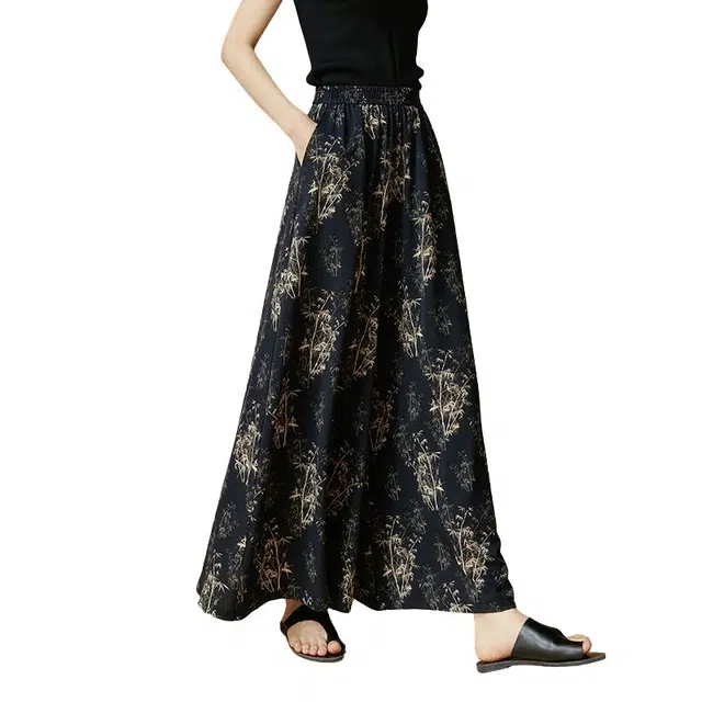 晚白 花卉印花百搭宽松新中式休闲裤 女款 花色