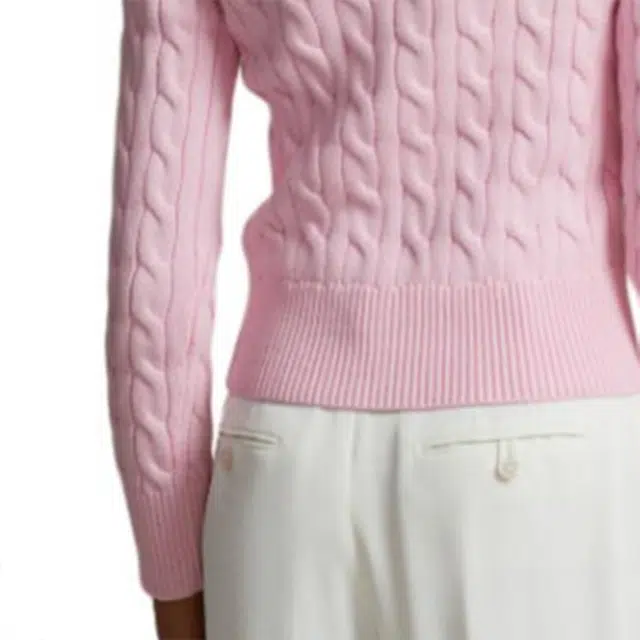 Polo Ralph Lauren Cable-Knit Cotton Crewneck Cardigan Logo
