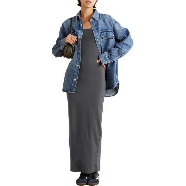 SKIMS Large round neck long dress Smoke gray