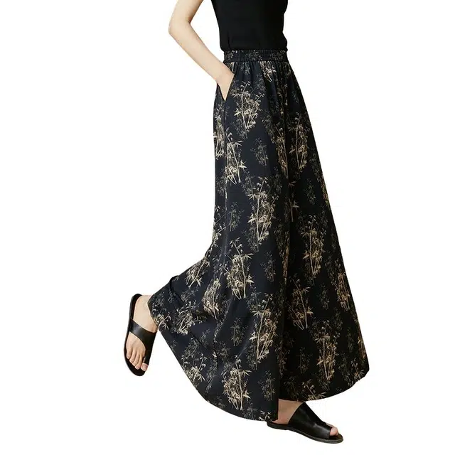 晚白 花卉印花百搭宽松新中式休闲裤 女款 花色