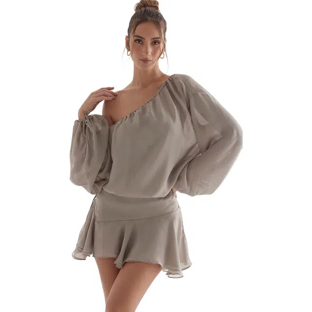 HOUSE OF CB Wilhelmina Off Shoulder Dress ash green