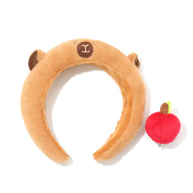 如花梦 可爱卡皮巴拉水豚 日常洗脸敷面膜发饰 高颅顶海绵宽边碎发压发 毛绒 发箍 女款