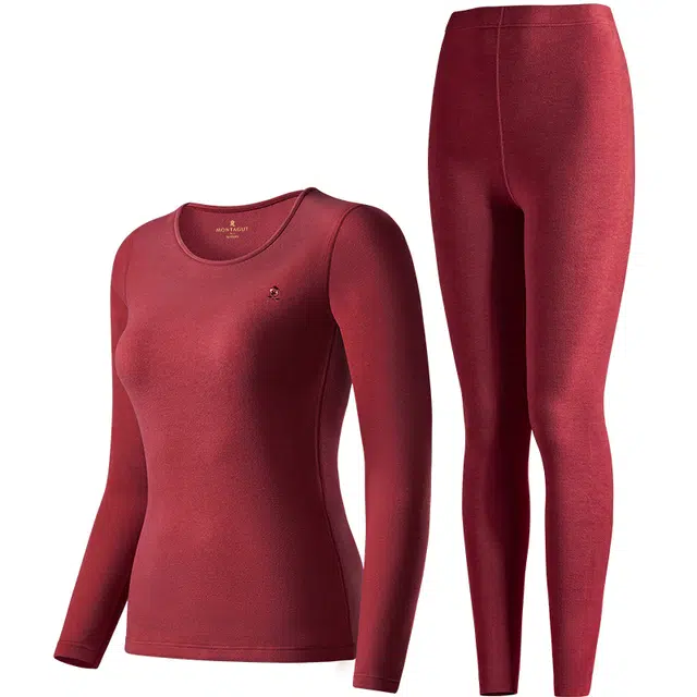 梦特娇 纯色圆领长袖上衣舒适长裤保暖套装 女款