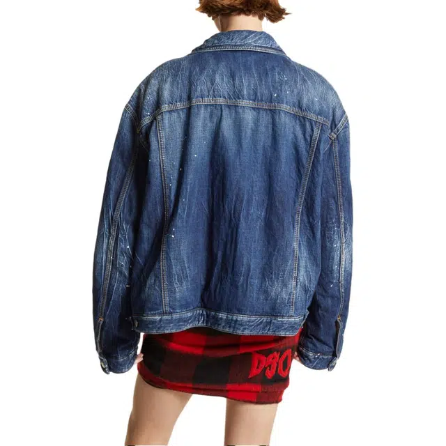 DSQUARED 2 Blue Spots Padded Maxi Jean Jacket