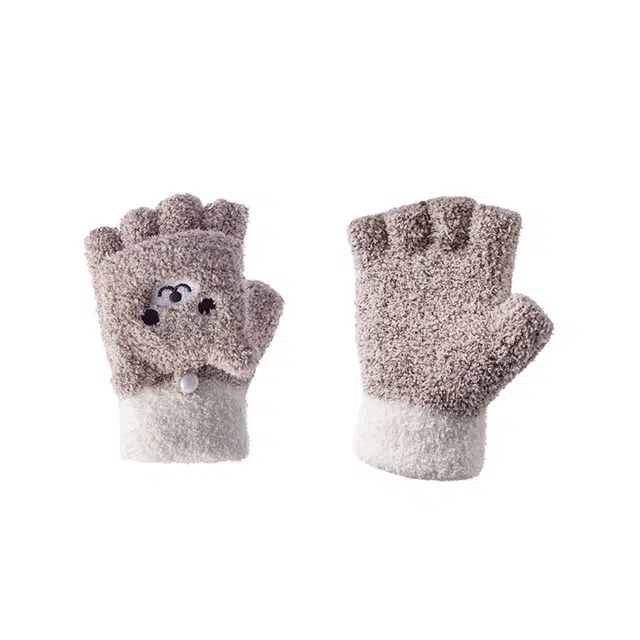 森马 秋冬季款半指露指可触屏可爱动物毛绒保暖 涤纶 手套 女款