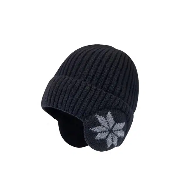 木林森 提花针织条纹加厚加厚堆堆帽冬季户外毛线帽保暖小众百搭护耳帽 男女同款情侣款