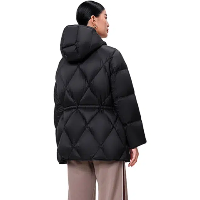 坦博尔 抽绳收腰中长连帽羽绒服 女款