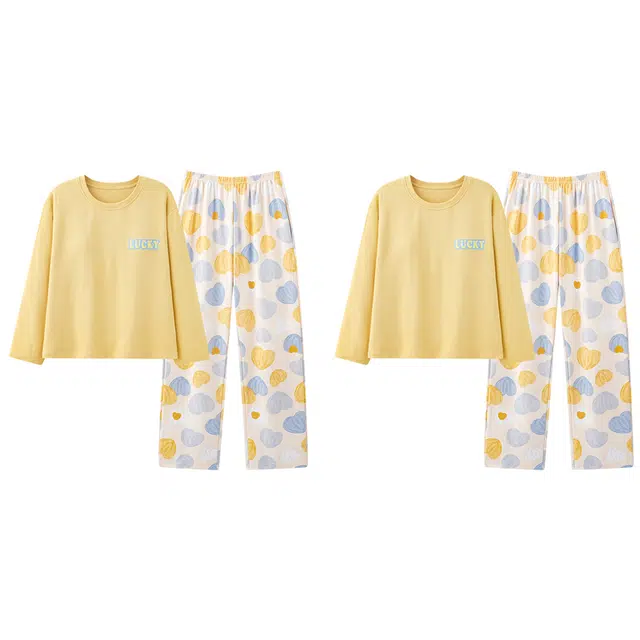 莫代尔 圆领字母舒适透气睡衣套装 女款 图片色