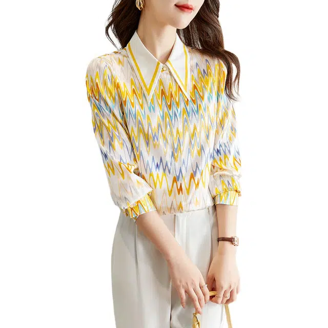 水墨佳人 薄款宽松长袖衬衫 女款 黄色