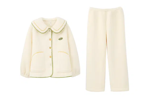 安之伴 纯色翻领锁温保暖上衣柔软简约长裤睡衣套装 女款