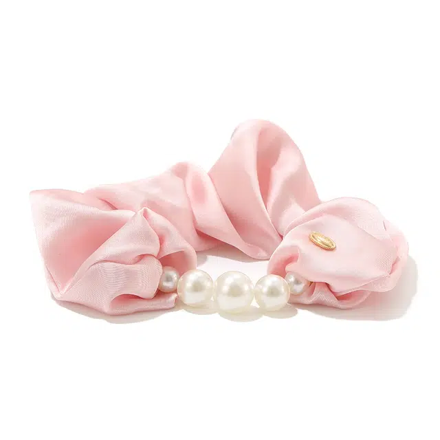 如花梦 温柔气质珍珠大肠发圈日常通勤百搭优雅缎面不伤发后脑勺发饰头绳 布艺 发绳 女款