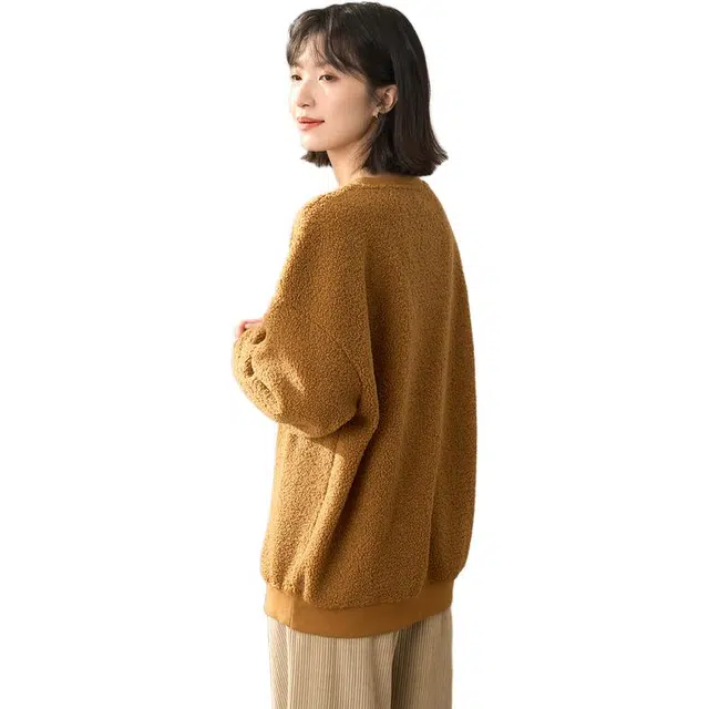 茵曼 圆领套头字母印花长袖卫衣 女款 咖啡色
