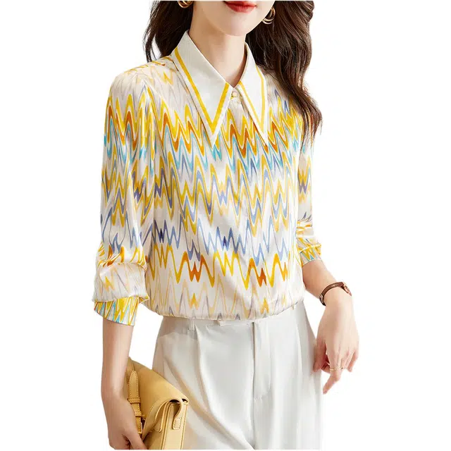 水墨佳人 薄款宽松长袖衬衫 女款 黄色