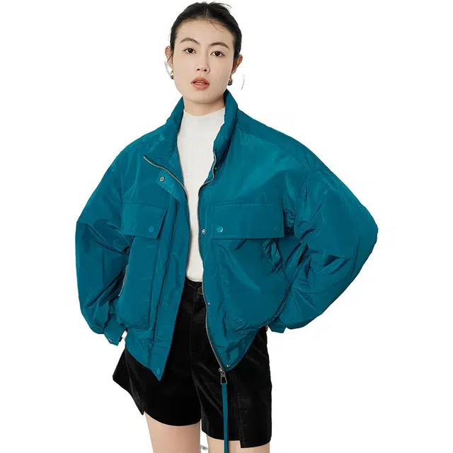 美洋 纯色假口袋拉链短款羽绒服 女款
