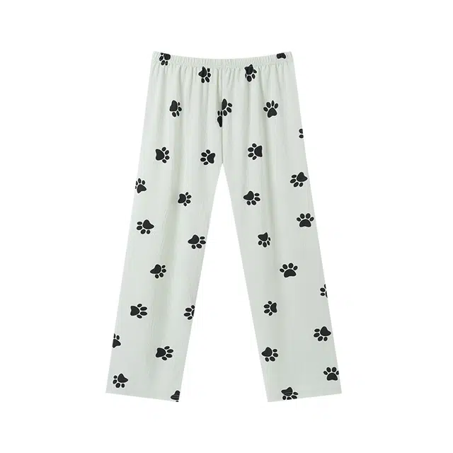 欧诗帛 可外穿宽松简约满印直筒睡裤 女款 青色