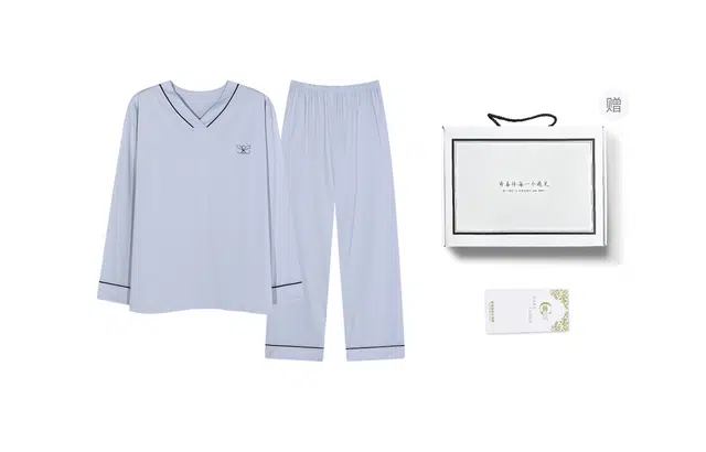 歌倩雅 带胸垫防凸点舒适家居服睡衣礼盒 女款 浅蓝色