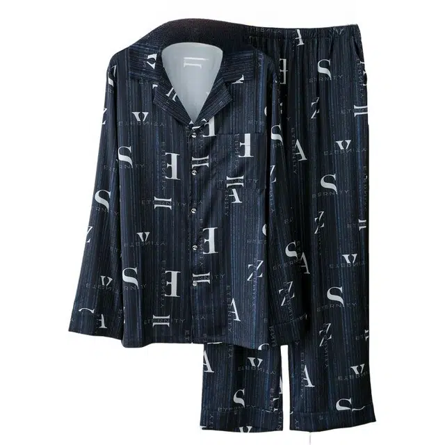 北极绒 舒适简约透气长袖长裤家居服睡衣套装 男款 深蓝色