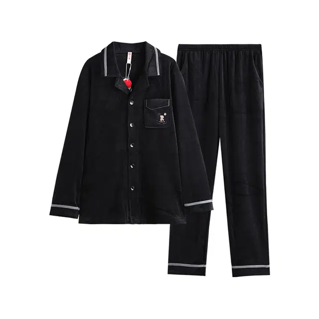 芬腾 简约加厚保暖长袖长裤睡衣套装 男款 黑色