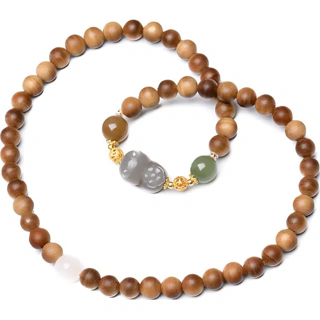 三檀小舍 国风国潮 招财猫财源滚滚 老料檀香 新中式双圈叠戴 檀木 手串 男女同款情侣款